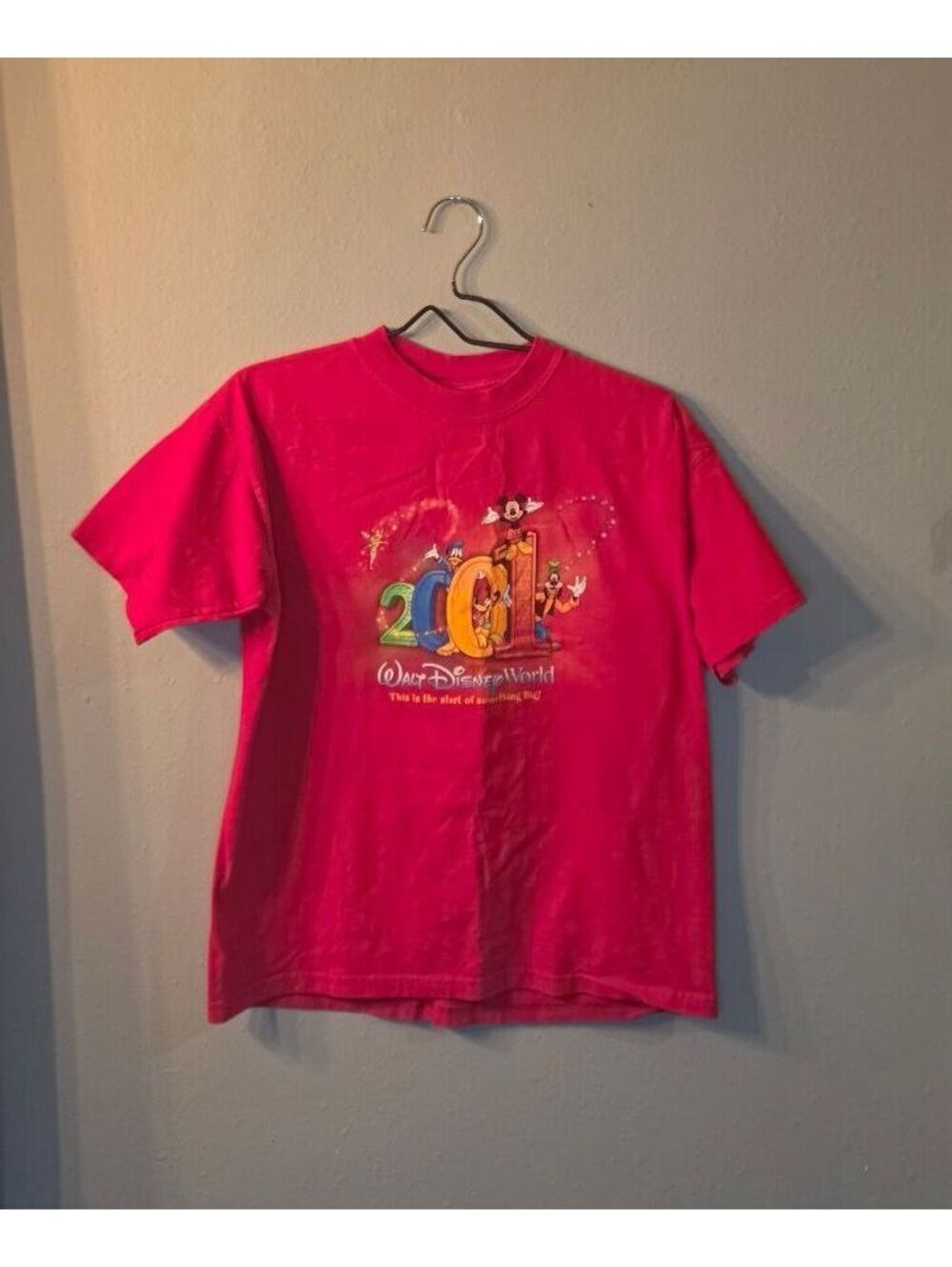 Disney World 2001 Kids XL Pink Mickey Mouse T-Shirt Walt Disney World